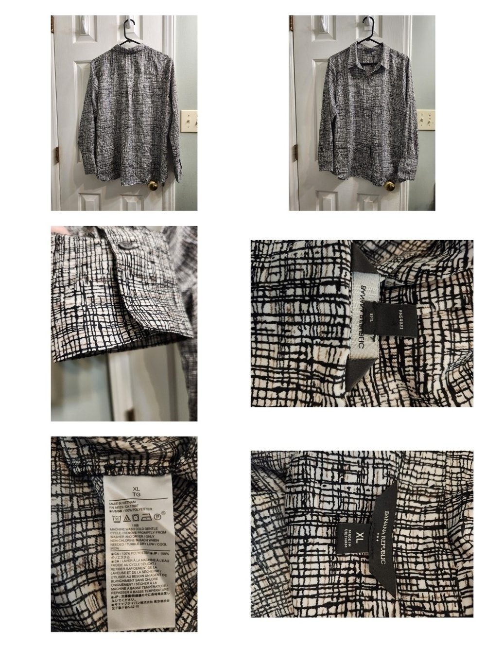 Banana Republic Women’s XL Abstract Grid Print Blouse Button Front Long Sleeve